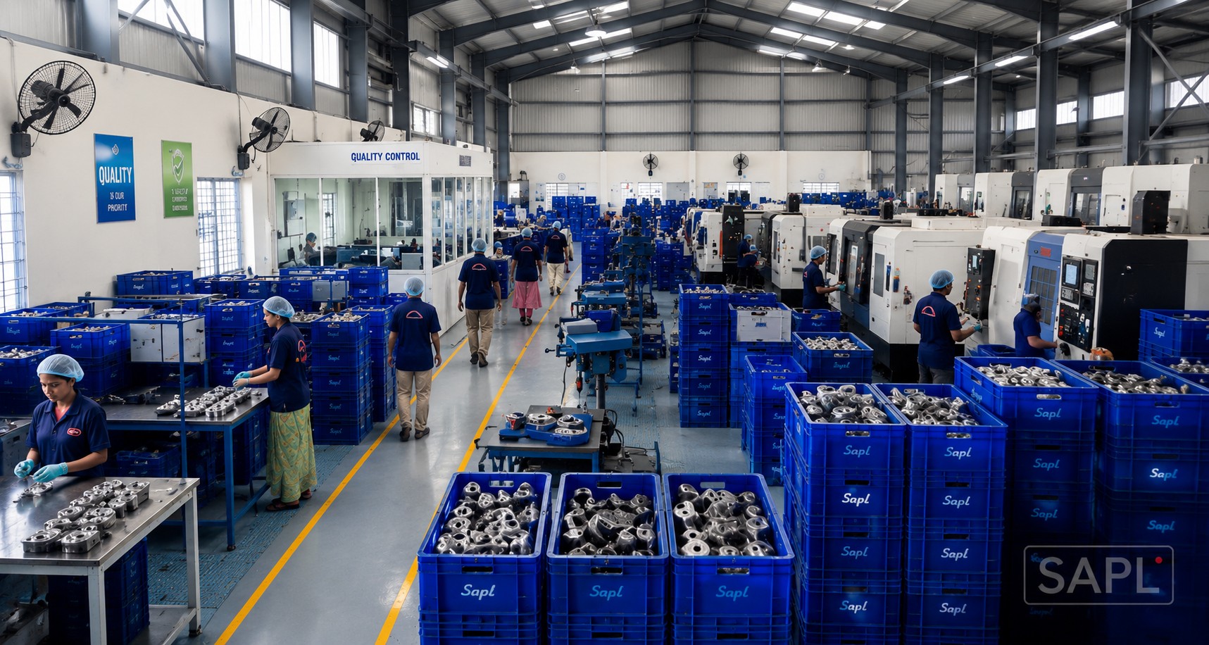 Precision manufacturing shop floor with CNC machines and quality control area inside the CIPL III facility