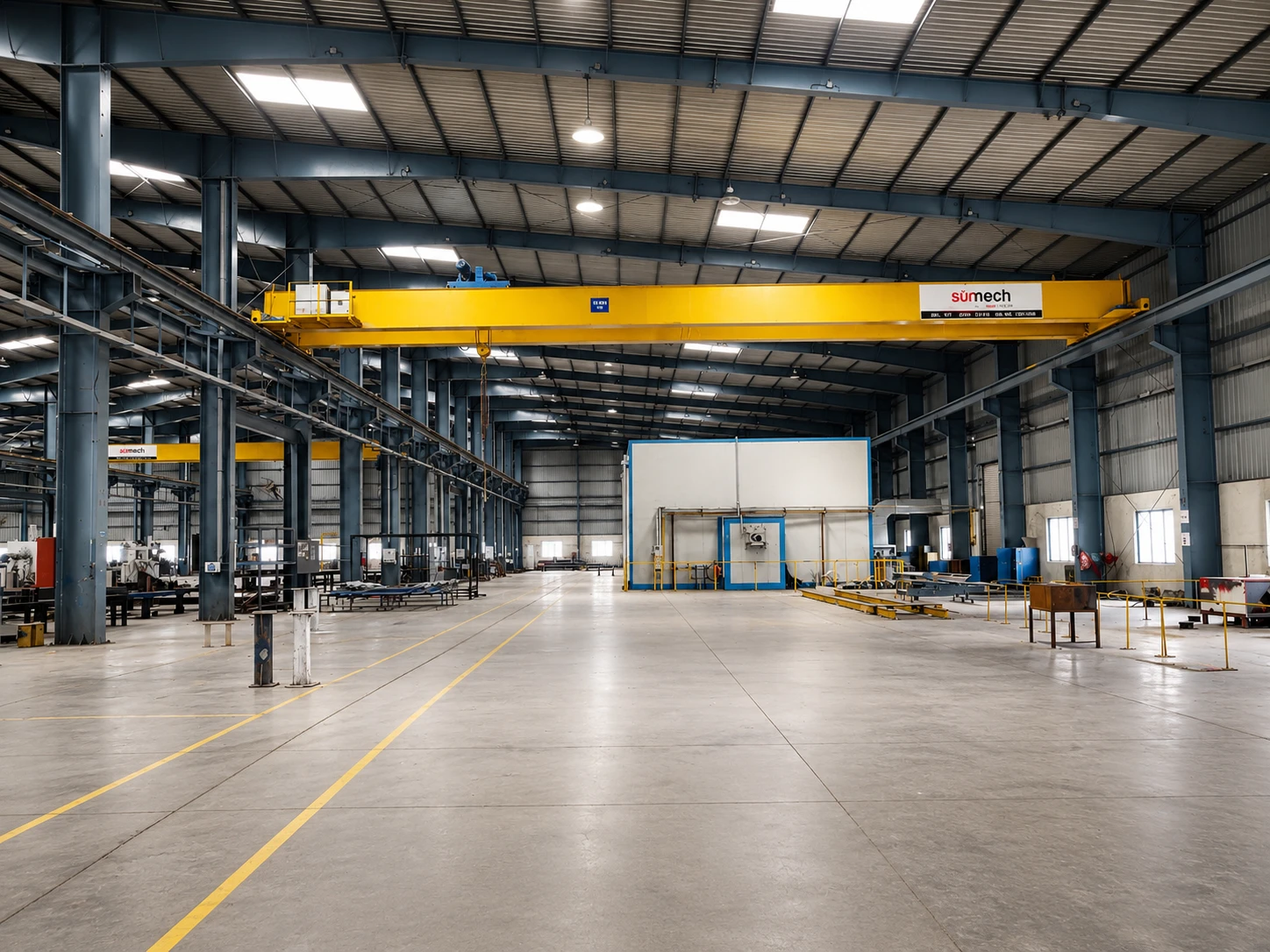 Wide-span industrial shed interior with overhead EOT crane at the CIPL I facility