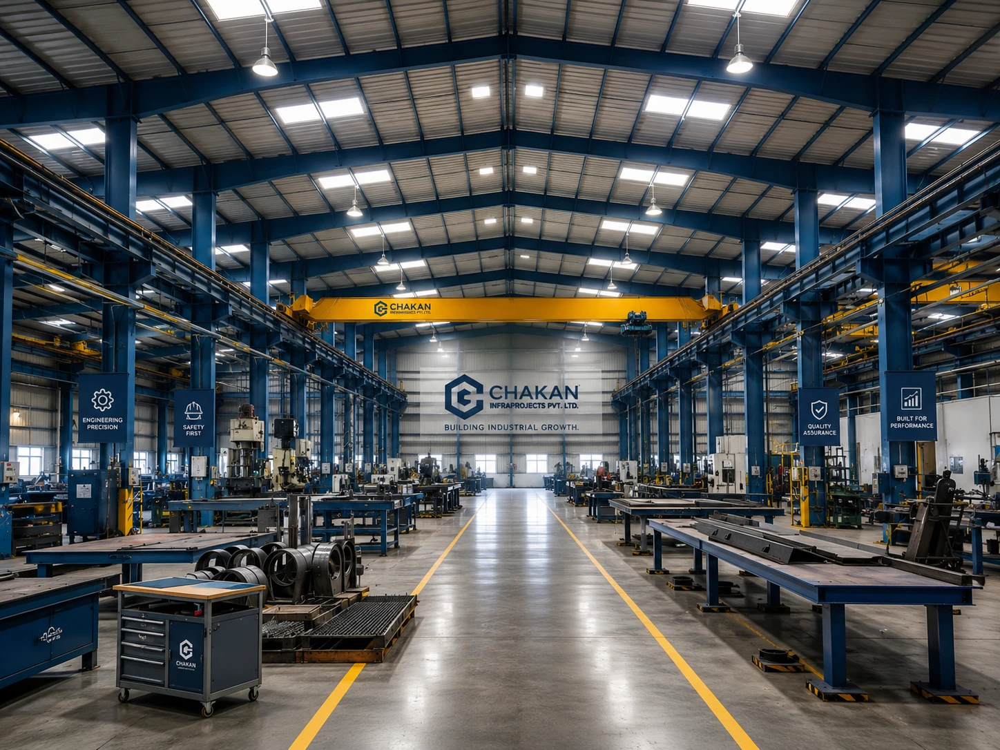 CIPL-branded shop floor at the CIPL I heavy fabrication facility, Sawardari