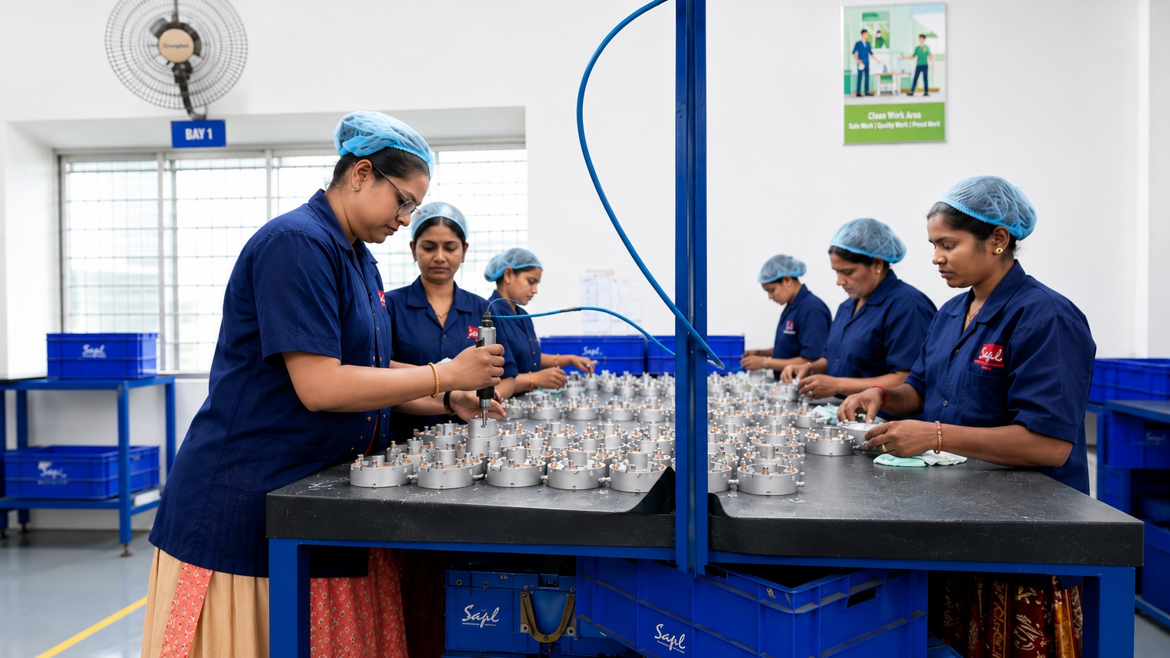 Sub-assembly line bay with workers assembling components at the CIPL III facility